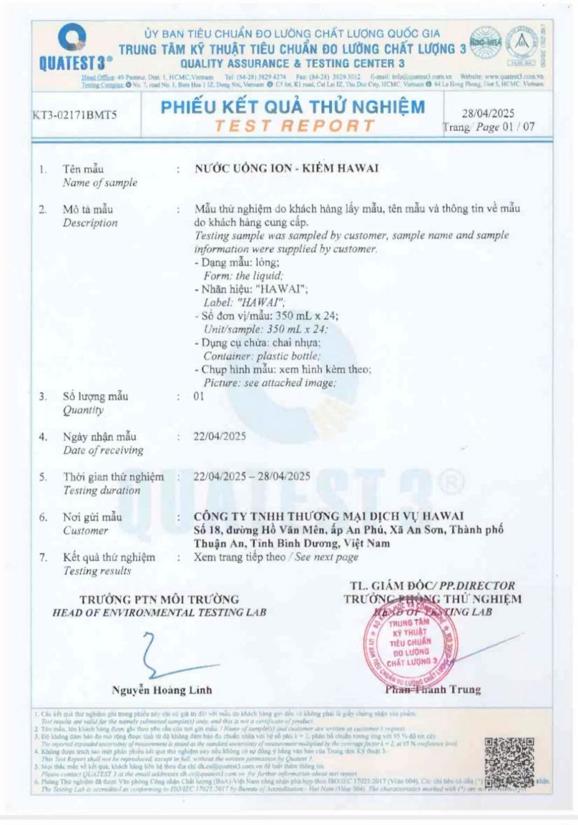 Nước Uống Hawai Đạt Chuẩn Bộ Y Tế: Chất Lượng Với QCVN, ISO 22000, HACCP